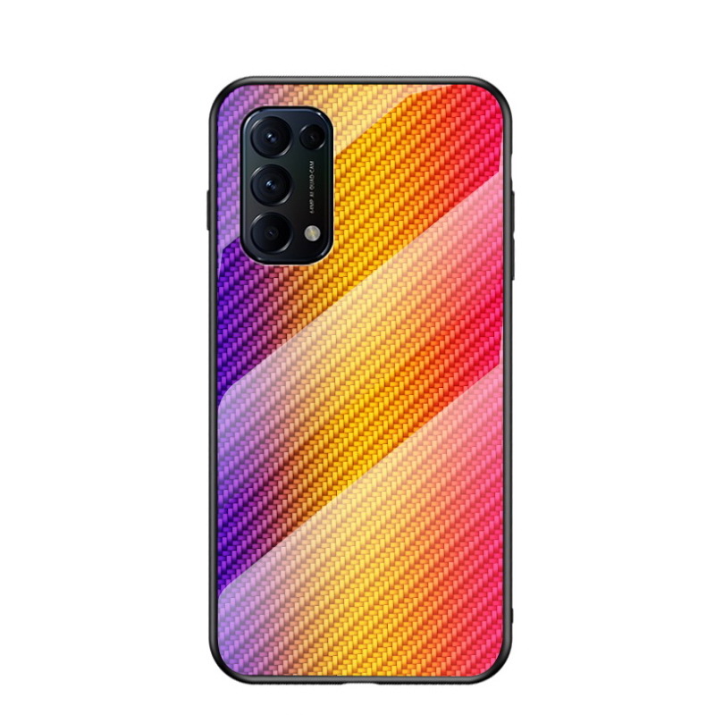 เคส OPPO Reno 6Z 5G #เคสฝาหลัง Gradient Color ลายคาร์บอนไฟเบอร์ Carbon fiber texture Glass Hybrid Soft Silicone Cover (สินค้าตัวอย่างสินค้าจริงตรงตามรุ่น)