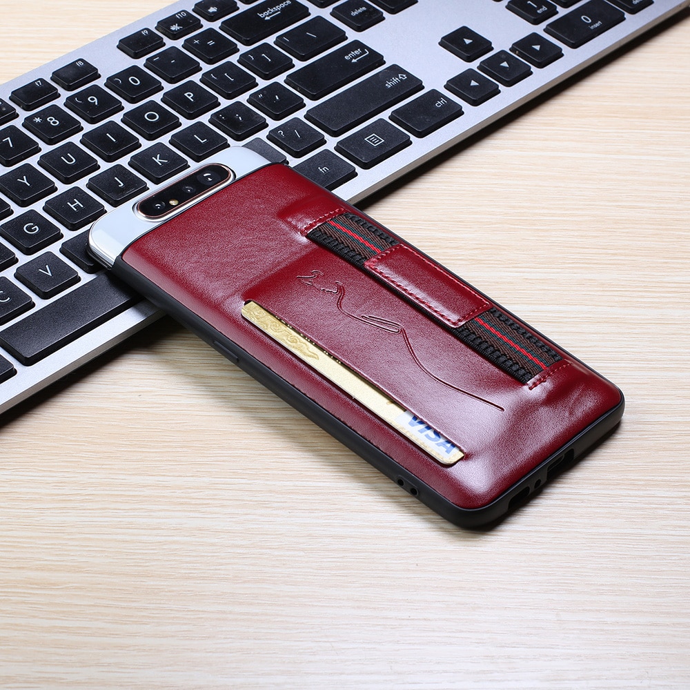 Case Samsung Galaxy A80 #เคสฝาหลังมีที่ใส่บัตรหนัง PU + TPU พร้อมสายรัดสวมนิ้ว