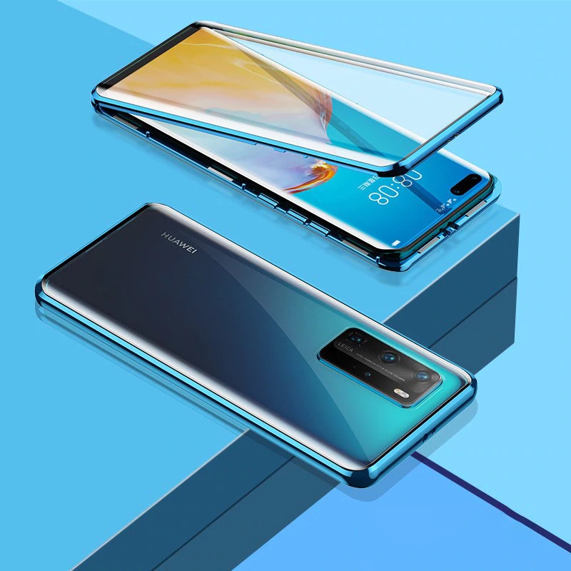 Case Huawei P40 #เคสฝาครอบกระจกประกบหน้าหลังขอบโลหะดูดซับแม่เหล็ก Fully Protection Magnetic Adsorption Glass Metal Phone Protective