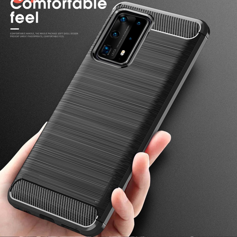 เคส Huawei P40 Pro #เคสคาร์บอนไฟเบอร์ ผิวขัดแปรง Brushered TPU Back Case
