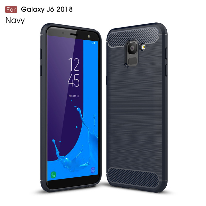 เคส Samsung Galaxy J6 (2018) #เคสฝาหลัง TPU นิ่มคาร์บอนไฟเบอร์ผิวแบบขัดแปรง