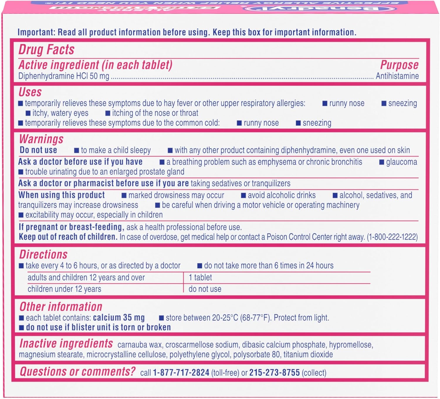 70% Sale!! EXP.09/2025 (Pre Order) Benadryl® Allergy Extra Strength Diphenhydramine 50mg 24 Tablets ยาบรรเทาอาการภูมิแพ้