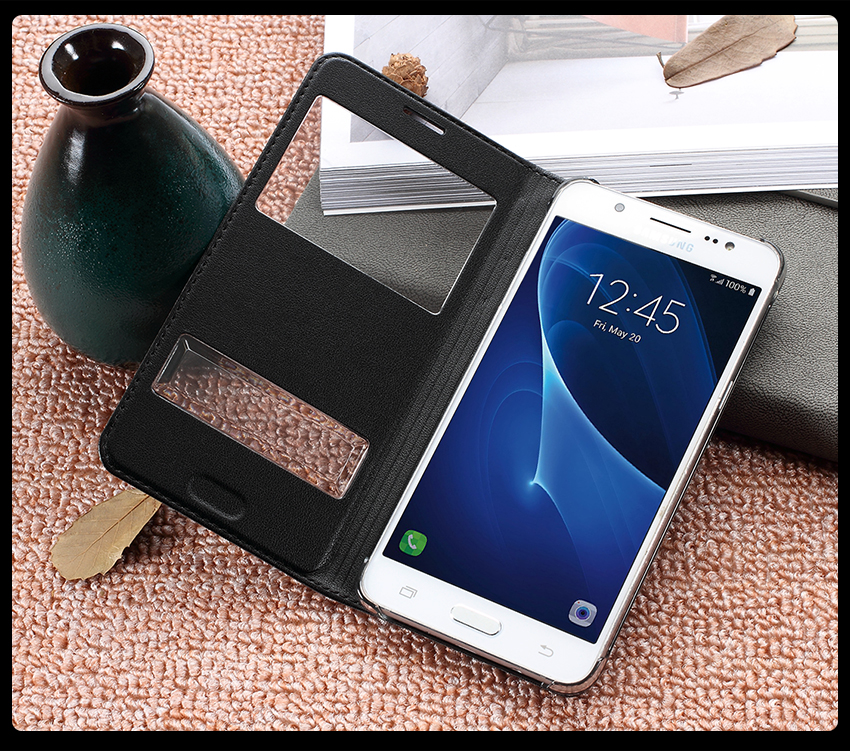 เคส Samsung Galaxy J7 (2016) #เคสฝาพับ 2 ช่องวิว Double Window Leather คุณภาพดี
