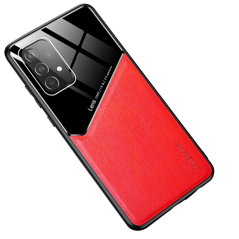 เคส Samsung Galaxy A52/A52 5G/A52s 5G#เคสฝาหลังไฮบริด PU +TPU + glass สีทูโทน Shockproof Leather Mirror Glass Silicone Phone Back Cover