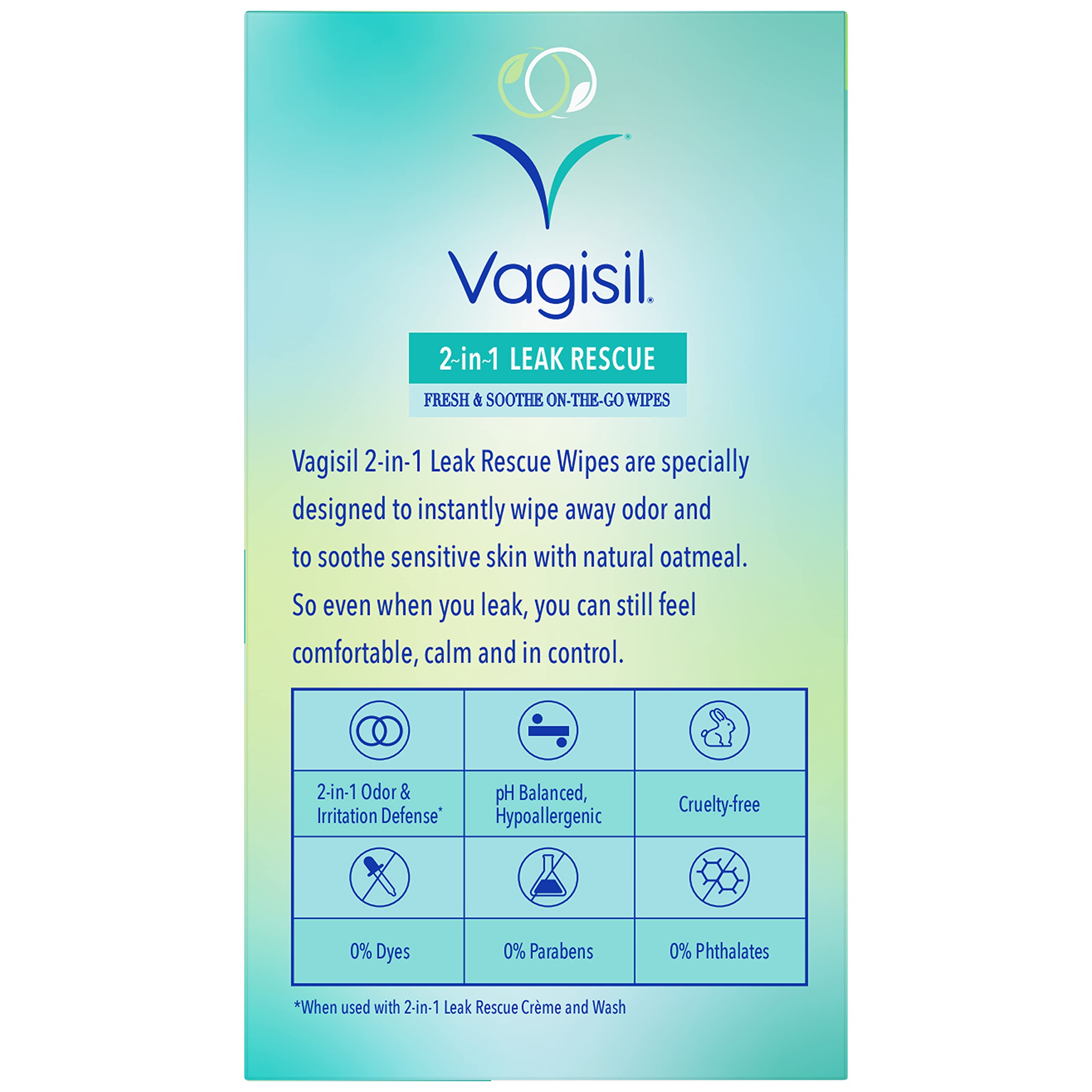 Vagisil® 2-in-1 Leak Rescue Fresh & Soothe On-The-Go Wipes 12 Count แผ่นเช็ด ทำความสะอาดจุดซ่อนเร้น
