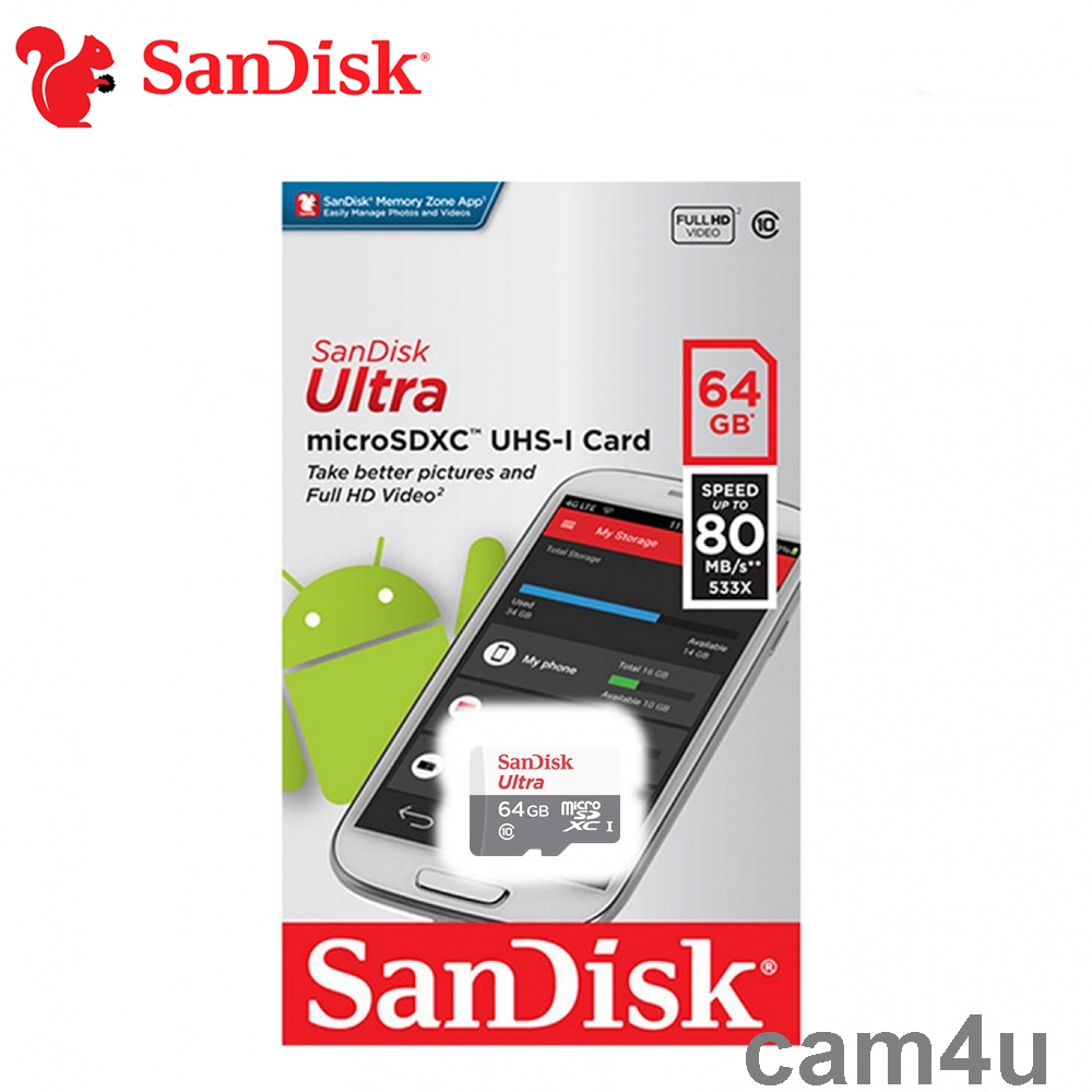 Sandisk เมมโมรี่การ์ดSandisk Micro SD Ultra 64GB ของแท้ประกันศูนย์ ขาวเทา
