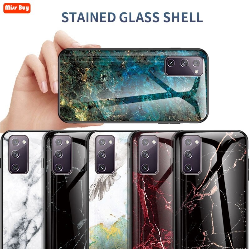 เคส Samsung Galaxy S20+ #เคสฝาหลัง Gradient Color ลายหินอ่อน Glass + PC + TPU Hybrid Case
