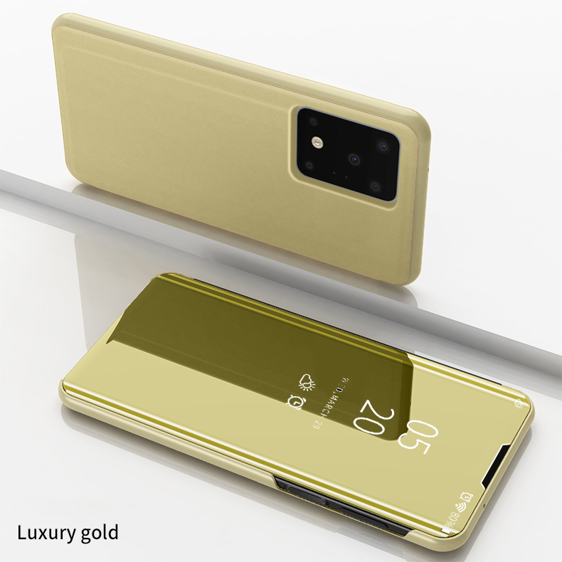 เคส Samsung Galaxy S20 Ultra / S20 Ultra 5G #เคสฝาพับปกโปร่งแสงผิวเงา Electroplating Mirror Surface Window