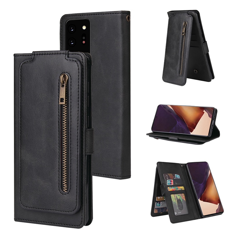 Case Samsung Galaxy Note 20 Ultra / Note 20 Ultra 5G #เคสฝาพับแบบกระเป๋าสตางค์ช่องใส่บัตรหลายช่อง Multi-slot Wallet Zippered Leather พร้อมสายคล้อง