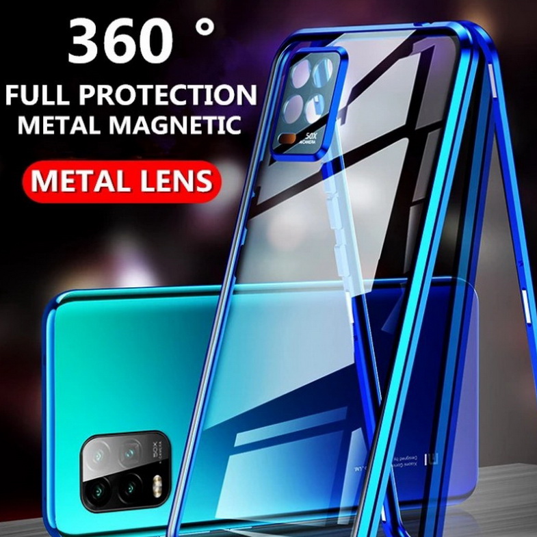 เคส OPPO Reno 5 Pro 5G #เคสกระจกขอบโลหะประกบแม่เหล็กหน้าหลังมีป้องกันเลนส์กล้อง Fully Protection Magnetic Adsorption Glass Metal Phone Protective Built-in Camera Protection