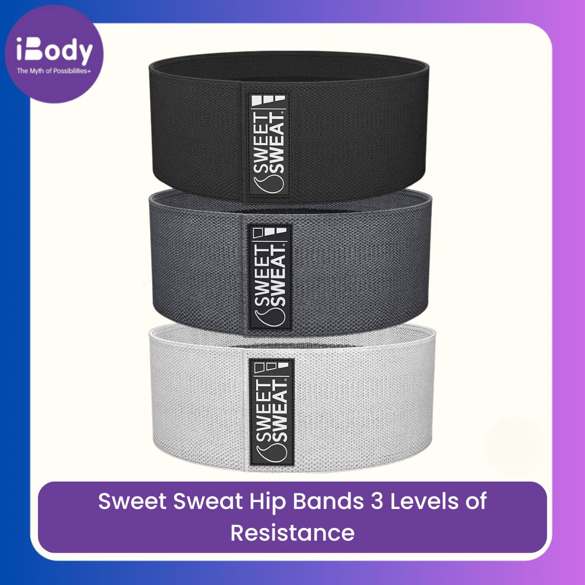 Sports Research® Sweet Sweat Hip Bands 3 Levels of Resistance ยางยืดออกกำลังกาย แบบผ้า แรงต้าน 3 ระดับ บริหารก้นสะโพกและขา โยคะ สควอช อุปกรณ์ออกกำลังกายฟิตเนส