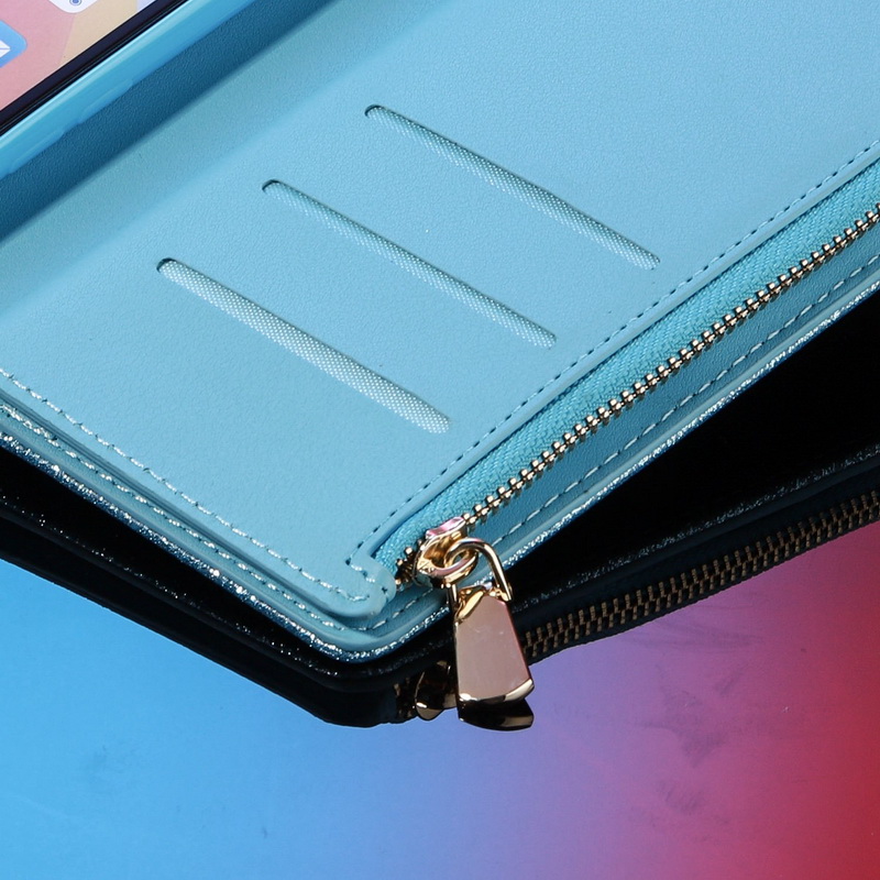 เคส Samsung Galaxy A13 4G#เคสฝาพับแบบกระเป๋าสตางค์ช่องใส่บัตรหลายช่อง Bling Glitter Case Multi-slot Wallet Zippered Leather พร้อมสายคล้อง