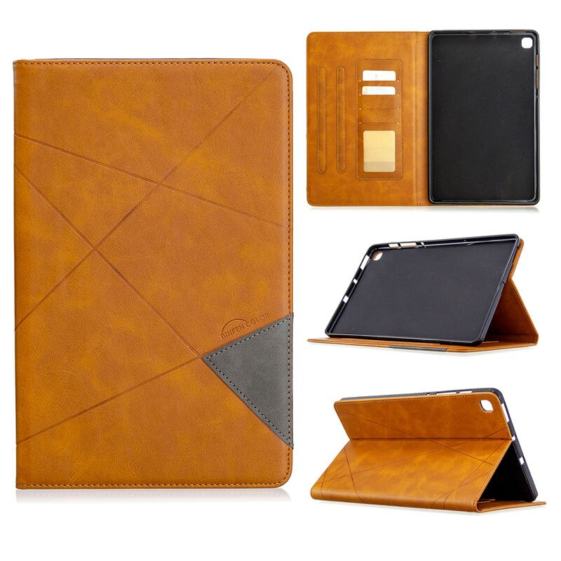 เคส Samsung Galaxy Tab S6 Lite 10.4 SM-P610 P615 P617 #เคสฝาพับหนัง PU มีช่องเสียบ ID บัตรอื่นๆในตัว Geometric Pattern Leather Card Holder Protective