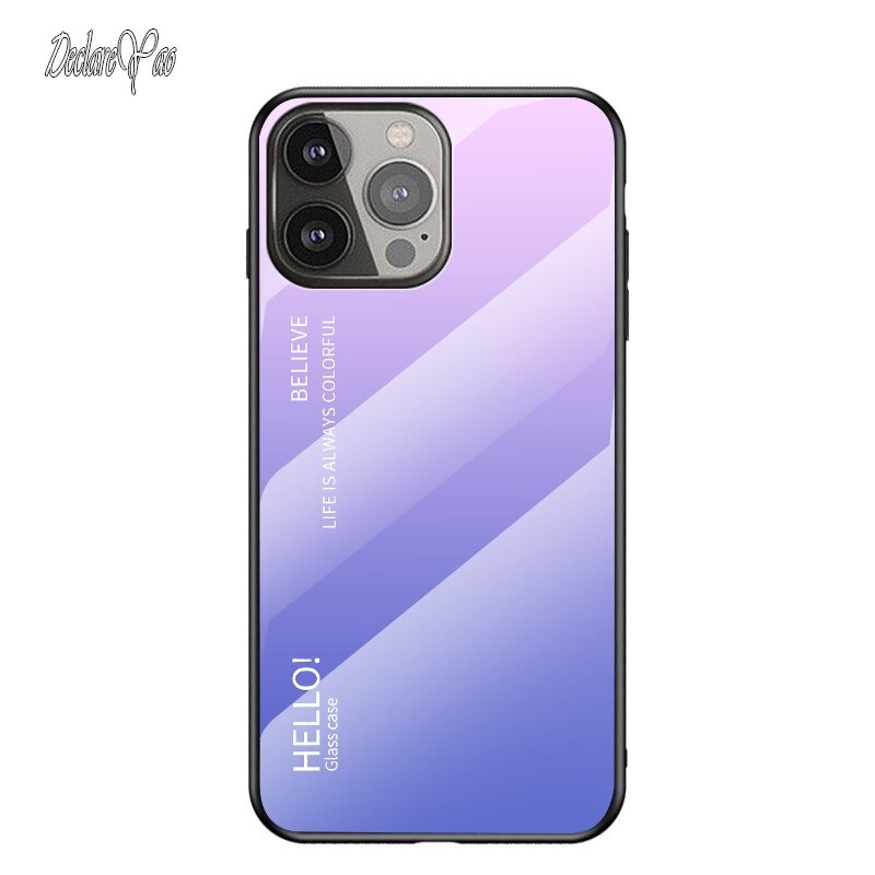 เคส iPhone 13 Pro Max #เคสฝาหลัง Gradient Color Glass + PC + TPU Hybrid Case