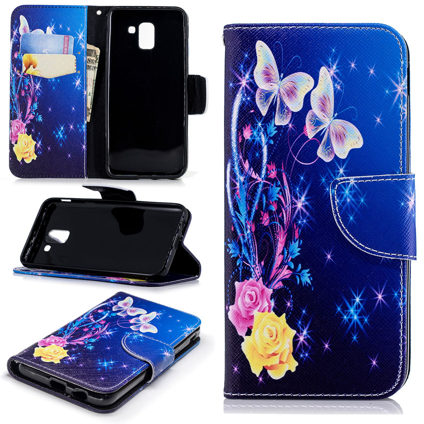เคส Samsung Galaxy J6 (2018) #เคสฝาพับสไตล์กระเป๋าสตางค์พิมพ์ลายสวยๆ Pattern Printing Magnetic Leather