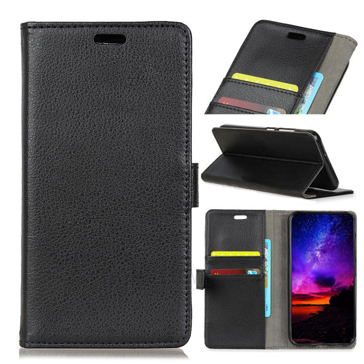 Case Samsung Galaxy A9 (2018) #เคสฝาพับสไตล์กระเป๋าสตางค์หนัง PU ผิวลิ้นจี่มีช่องเสียบการ์ดคุณภาพดี