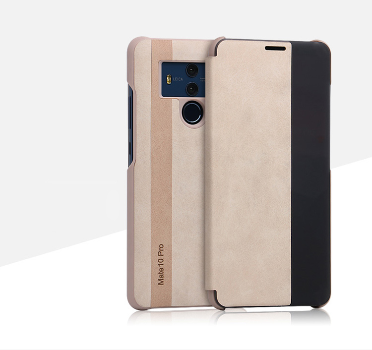 เคส Huawei Mate 10 Pro #เคสฝาพับมีช่องวิวด้านข้างแนวยาวหนัง PU ผิวหนังม้าแบบคลาสสิกตัดด้วยแถบสีดูดีมีสไตล์ คุณภาพดี