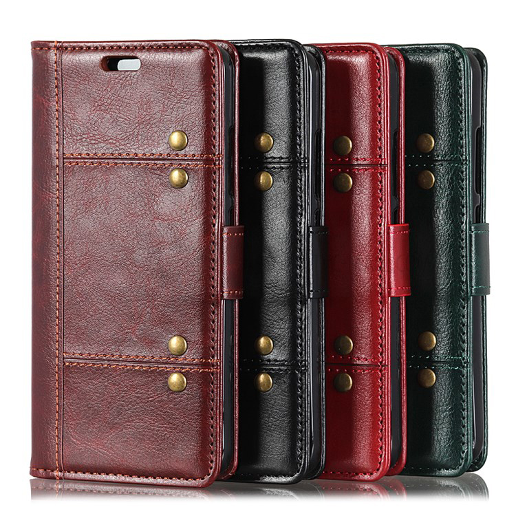 Case Xiaomi Mi 8 Pro #เคสฝาพับหนัง PU ผิวหนังม้า Rivet Decor Crazy Horse Texture เคสคุณภาพดีราคาถูก