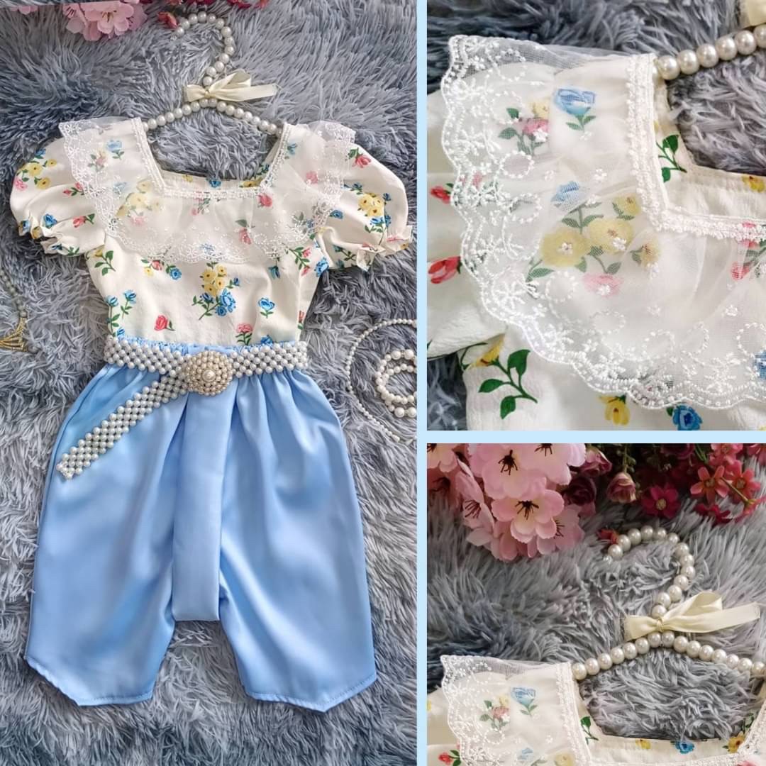 ชุดไทยเด็กหญิง setเสื้อกับโจง โทนฟ้า