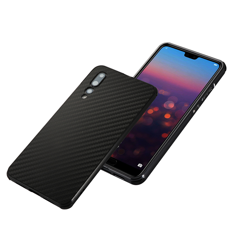 เคส Huawei P20 Pro #เคสฝาหลังกรอบโลหะ Electroplated + ฝาหลังพลาสติกผิวคาร์บอนไฟเบอร์