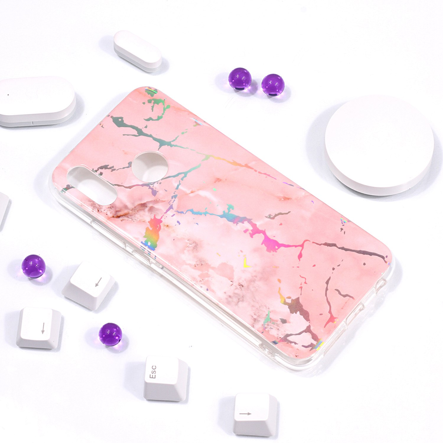 Case Huawei P20 Lite/Nova 3e #เคสฝาหลังนิ่ม IMD TPU พิมพ์ลาย Marble Pattern Electroplated