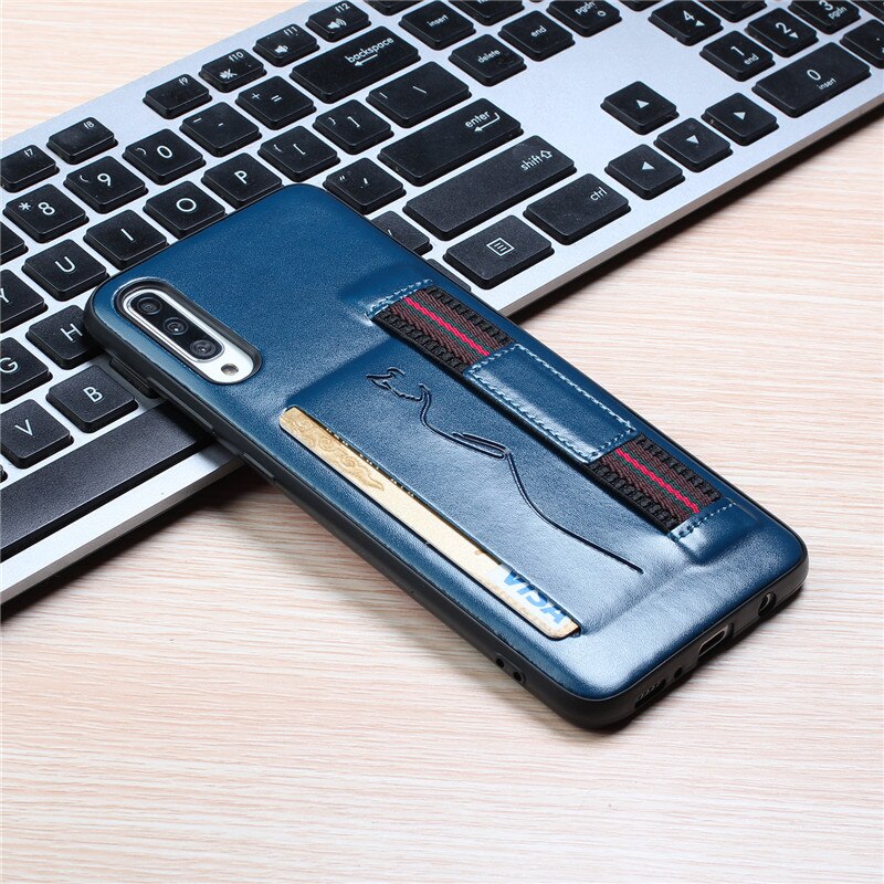 Case Samsung Galaxy A70 #เคสฝาหลังมีที่ใส่บัตรหนัง PU + TPU พร้อมสายรัดสวมนิ้ว