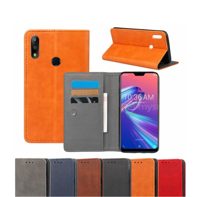 Case Asus Zenfone Max Pro (M2) ZB631KL #เคสฝาพับหนัง PU ผิวหนังม้า Suction cup closure Crazy Horse Leather Shell
