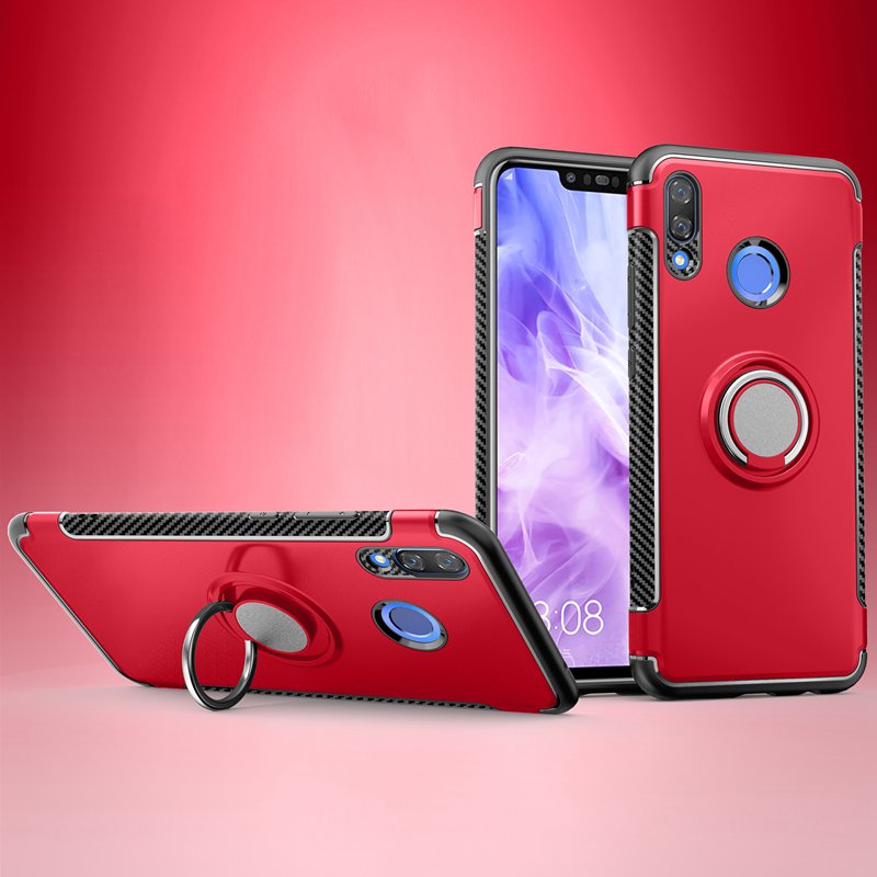Case Huawei nova 3 #เคสฝาหลังขอบ Carbon Fiber Texture TPU มีแหวนสวมนิ้ว