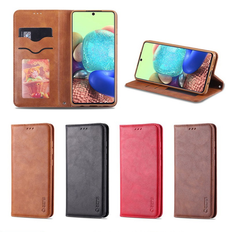 Case Samsung Galaxy A71 5G SM-A716F#เคสฝาพับ AZNS สไตล์ย้อนหนัง PU มีช่องเสียบการ์ด สีน้ำตาล - พร้อมส่ง