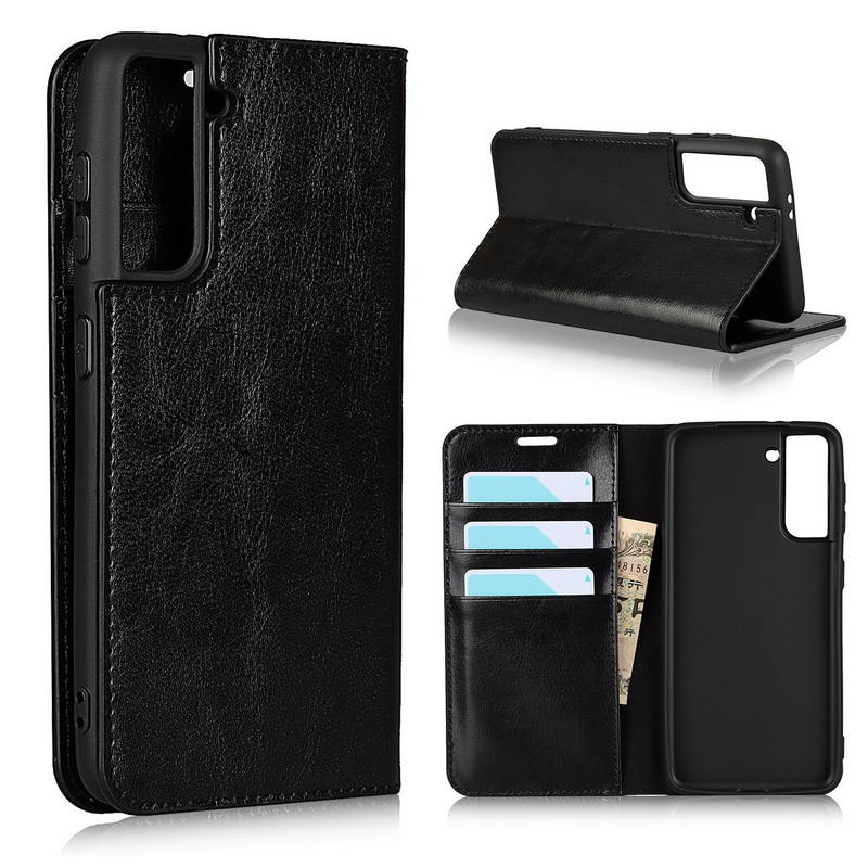 Case Samsung Galaxy S21+ #เคสฝาพับหนังแท้แบบกระเป๋าสตางค์คุณภาพดี Crazy Horse Genuine Leather Cover