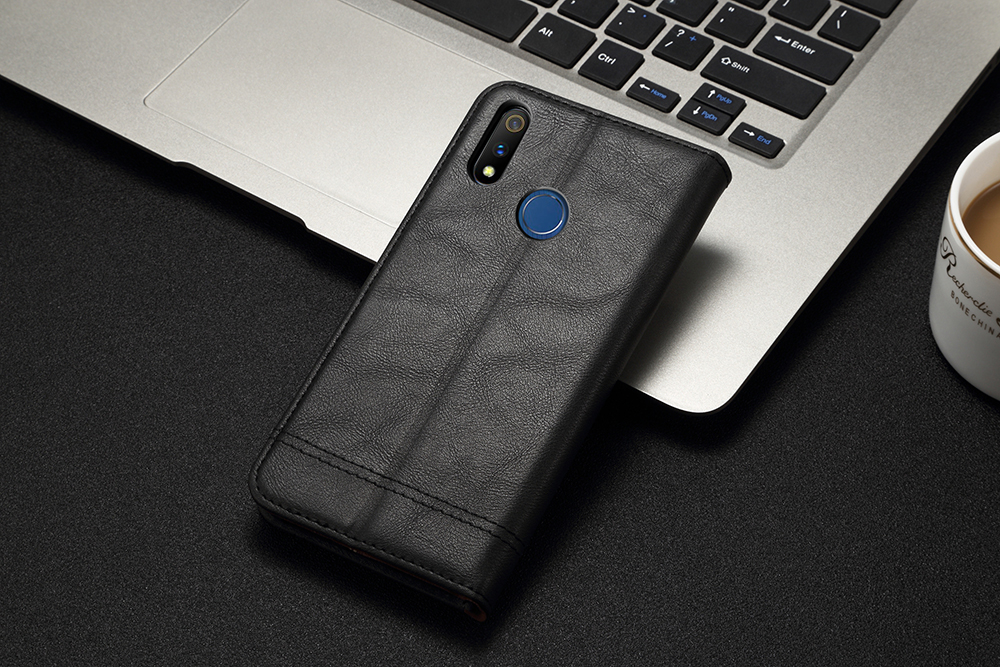 Case realme 3 Pro #เคสฝาพับหนัง PU Crazy Horse Texture Retro Leather Auto-absorbed Wallet คุณภาพดี