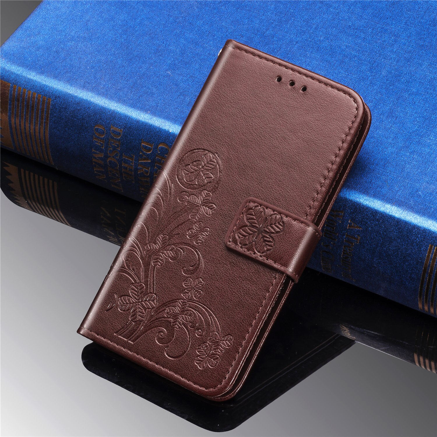 เคส Samsung Galaxy A42 5G #เคสแบบฝาพับมีช่องใส่บัตร Imprint Clover Pattern Leather Wallet