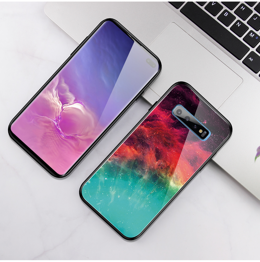 Case Samsung Galaxy S10 #เคสฝาหลัง Hybrid ไล่ระดับสี กระจกนิรภัย + PC + TPU