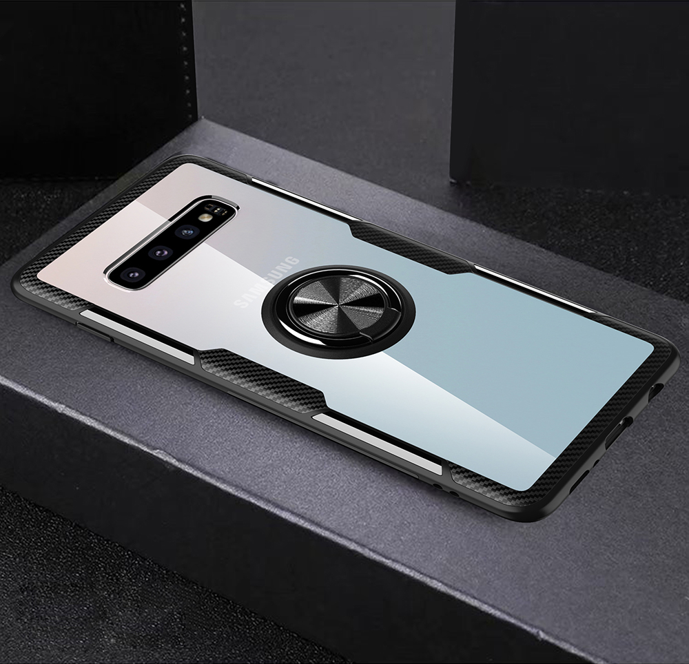 Case Samsung Galaxy S10+ #เคสฝาหลังมีแหวนสวมนิ้ว Finger Ring Kickstand Acrylic Tempered Glass + TPU