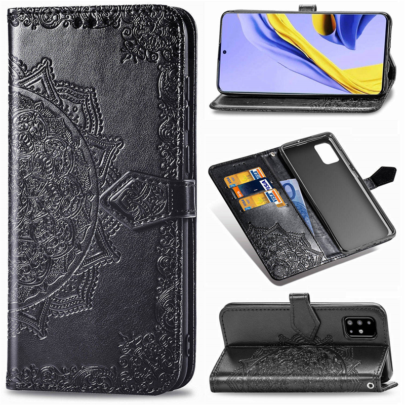เคส Samsung Galaxy A71 5G #เคสฝาพับหนัง PU ผิวลายนูน Embossed Mandala Flower Leather Wallet