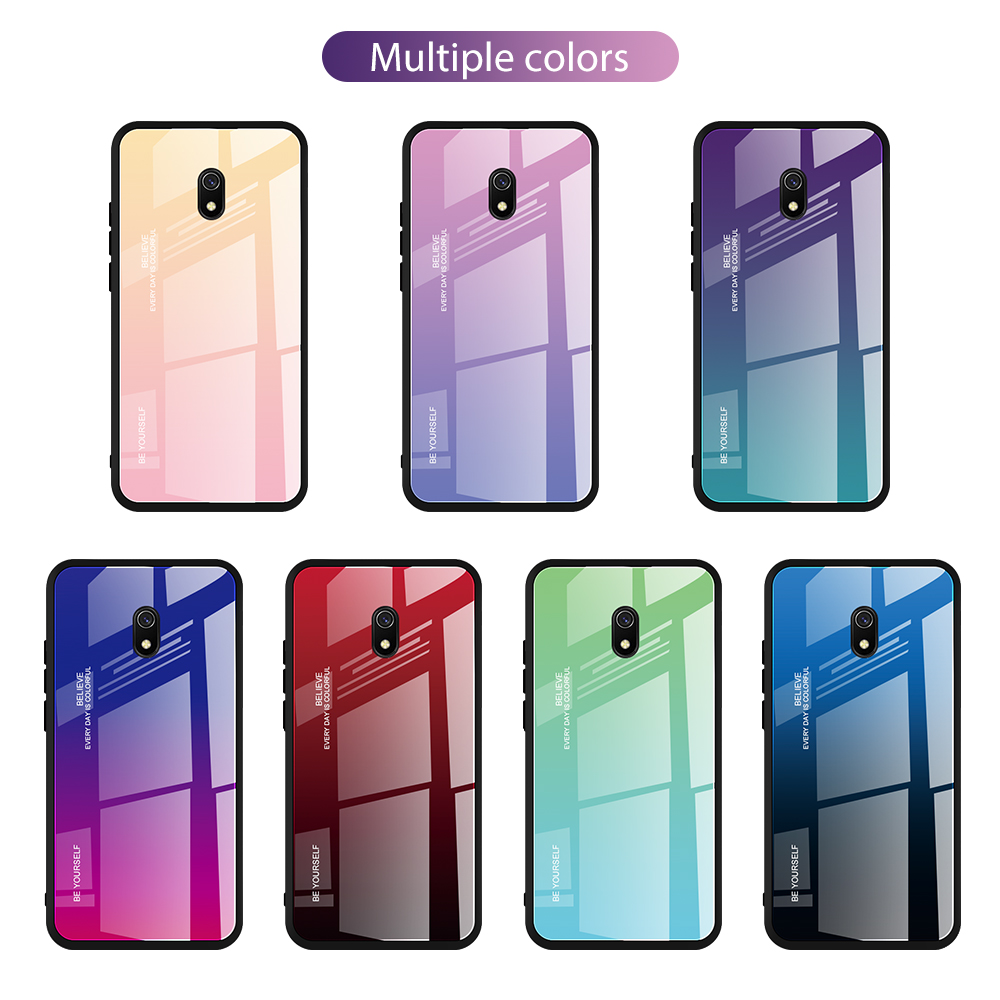 Case Xiaomi Redmi 8A #เคสฝาหลัง Gradient Color Glass + PC + TPU Hybrid Case