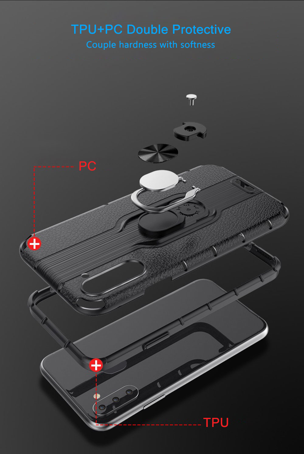 Case Samsung Galaxy Note 10 #เคสฝาหลังไฮบริดมีแหวนสวมนิ้ว Detachable Ring Holder Kickstand PC TPU Combo Case