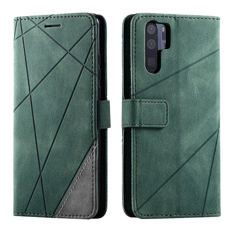 Case Huawei P30 Pro #เคสฝาพับหนัง PU มีช่องเสียบบัตรอื่นๆในตัว Geometric Pattern Leather Card Holder Protective