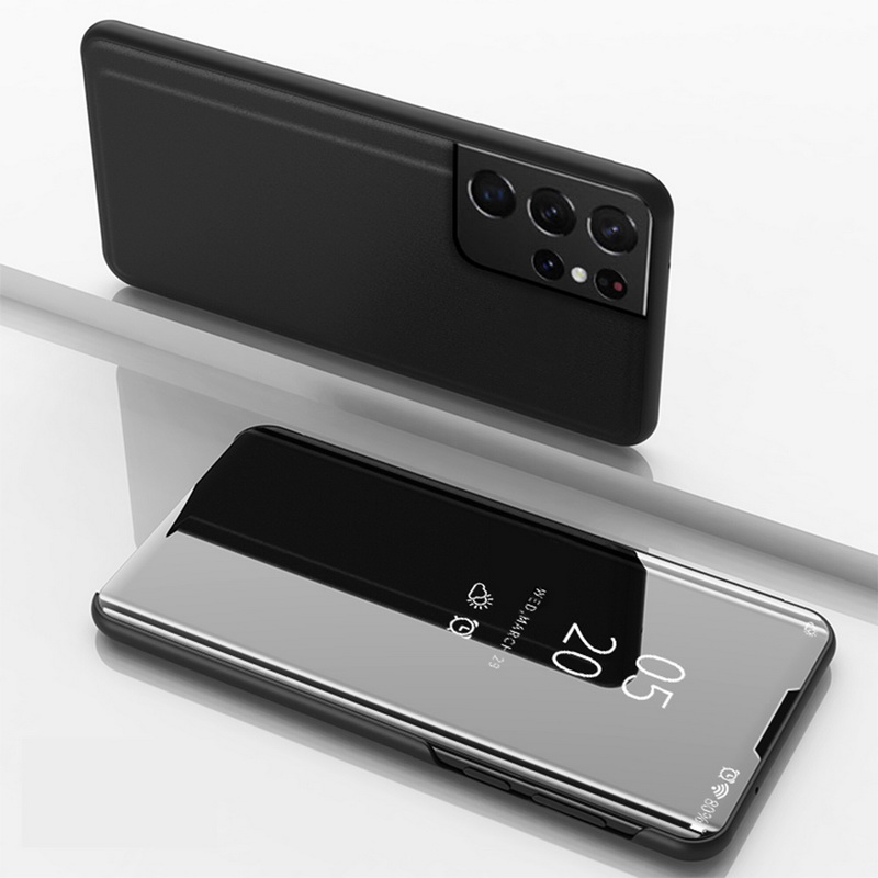 Case Samsung Galaxy S21 Ultra #เคสฝาพับปกโปร่งแสงผิวเงา Electroplating Mirror Surface Window View