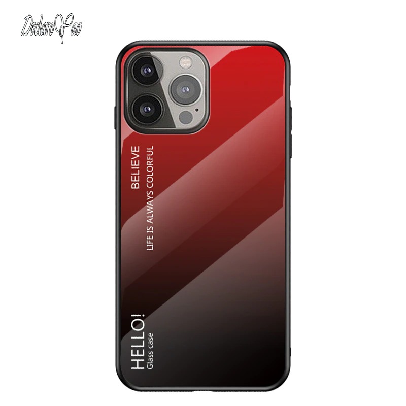 เคส iPhone 13 Pro Max #เคสฝาหลัง Gradient Color Glass + PC + TPU Hybrid Case