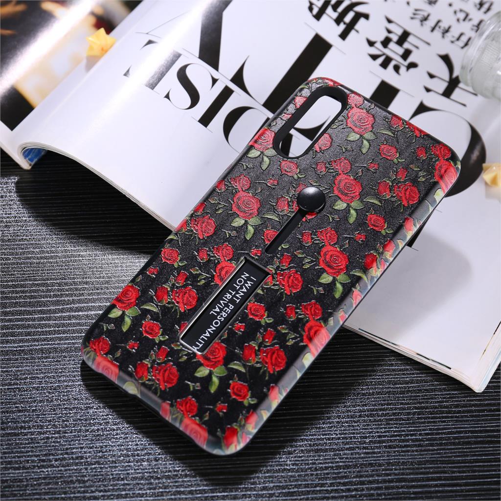 Case Huawei P20 #เคสฝาหลังมีที่สวมนิ้ว TPU + PC Kickstand รูปลายดอกไม้