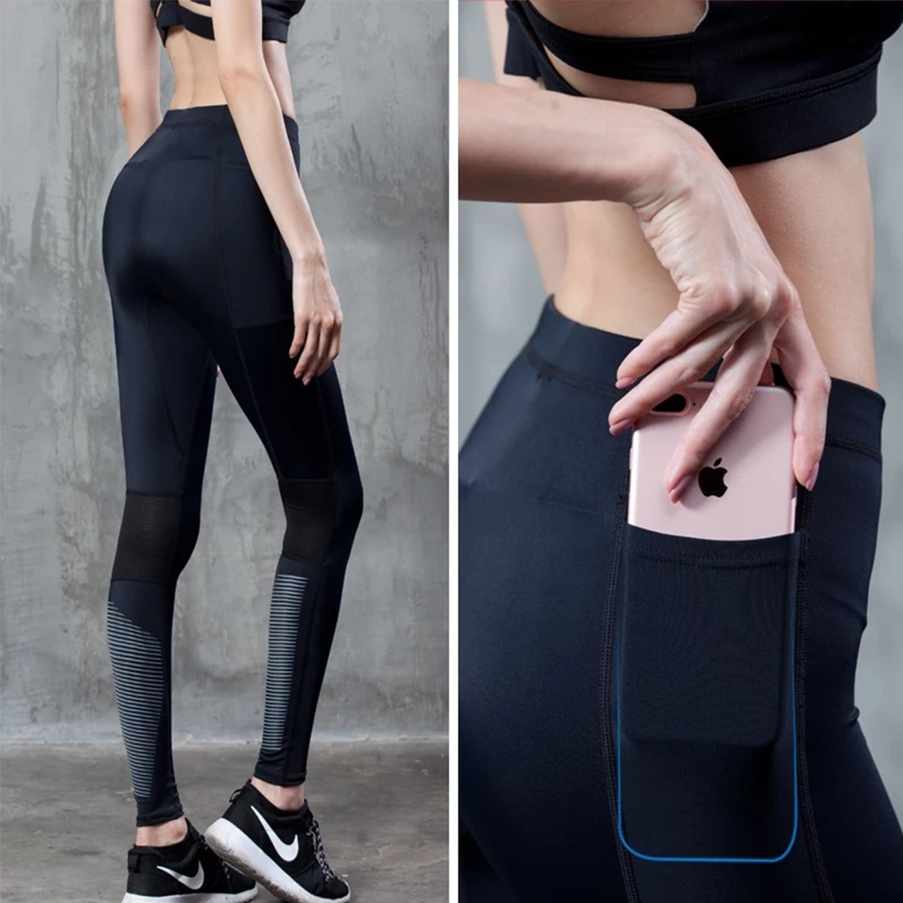 กางเกงวิ่งรัดกล้ามเนื้อผู้หญิง ลายขาวดำ มีกระเป๋าข้าง รุ่นขายาว EVS Compressed Sports Tights Pants Women Reflective (G14)
