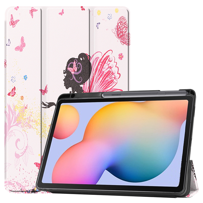 เคส Samsung Galaxy Tab S6 Lite 10.4 SM-P610 P615 P617 #เคสฝาพับหนัง PU พิมพ์ลายมีช่องเก็บปากกา with Pencil Holder Tri-Fold Stand Cover Leather Smart Case