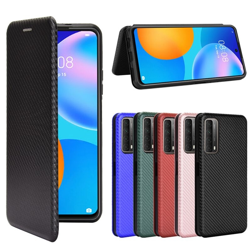 เคส Huawei Y7a #เคสฝาพับลายคาร์บอนไฟเบอร์มีช่องใส่การ์ด Carbon Fiber Wallet Card Slot Magnet Stand Phone Cover