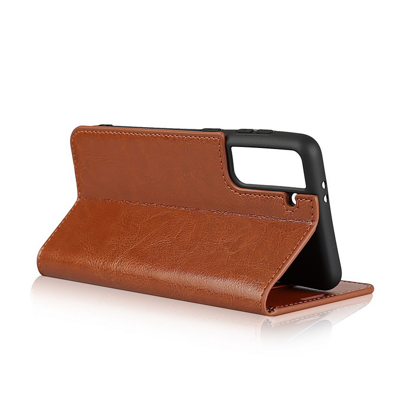 Case Samsung Galaxy S21 FE 5G #เคสฝาพับหนังแท้แบบกระเป๋าสตางค์คุณภาพดี Crazy Horse Genuine Leather Cover