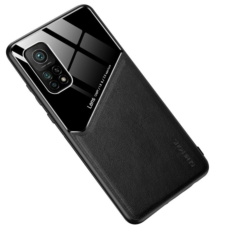 เคส Xiaomi Mi 10T Pro #เคสฝาหลังไฮบริด PU +TPU + glass สีทูโทน Shockproof Leather Mirror Glass Silicone Phone Back Cover