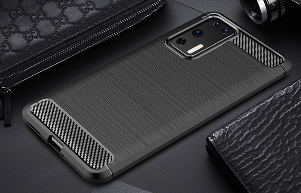 เคส Huawei P40 Pro #เคสคาร์บอนไฟเบอร์ ผิวขัดแปรง Brushered TPU Back Case