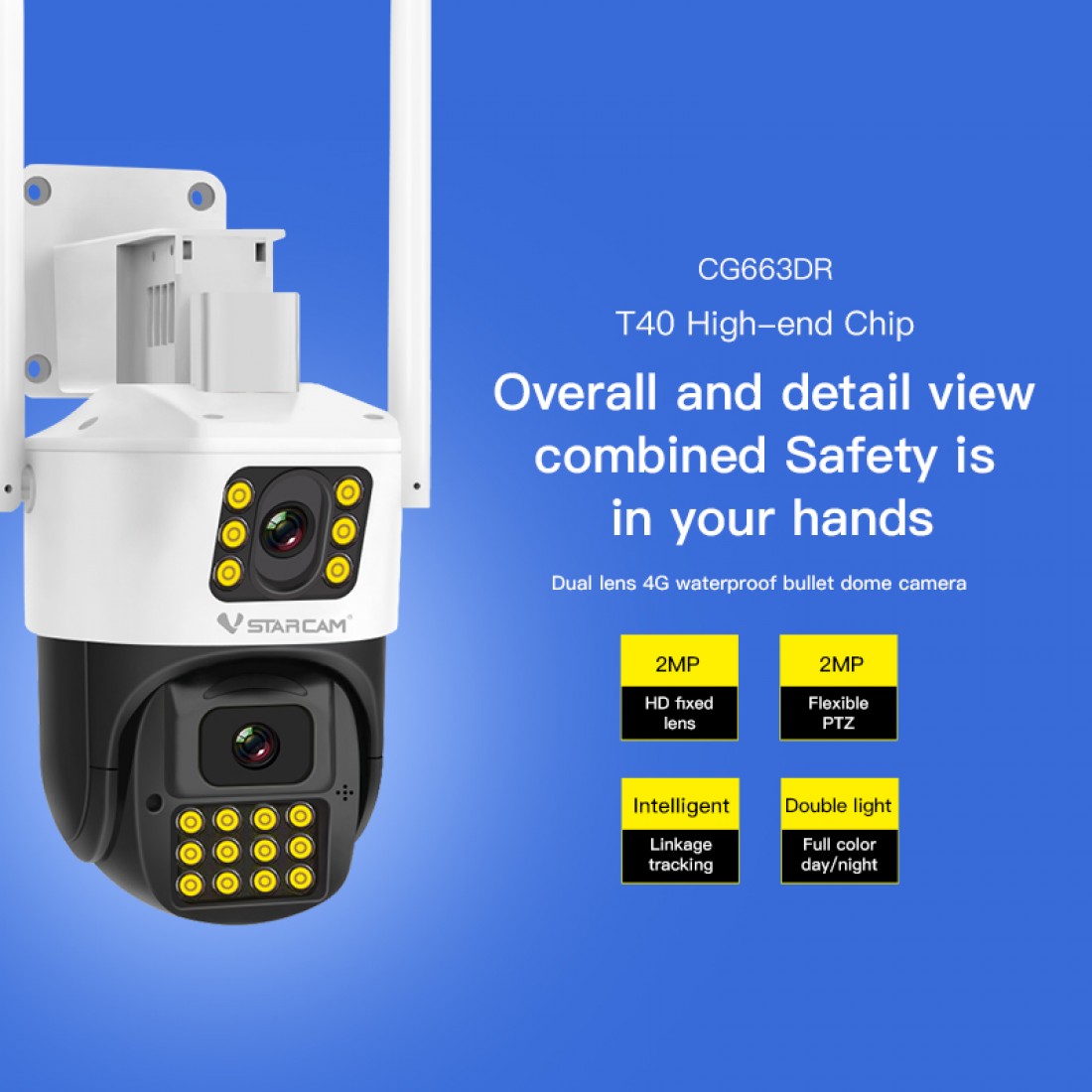 Vstarcam Vstarcam กล้องวงจรปิดกล้องใช้ภายนอก2เลนส์แบบใส่ซิมการ์ด รุ่นCG663DR ภาพคมชัด2ล้านพิกเซล ขาว