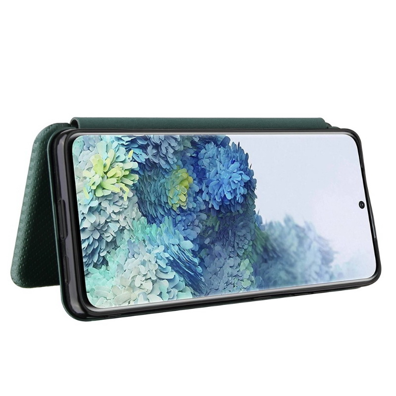 Case Samsung Galaxy S21 Ultra 5G #เคสฝาพับลายคาร์บอนไฟเบอร์มีช่องใส่การ์ด Carbon Fiber Wallet Card Slot Magnet Stand Phone Cover