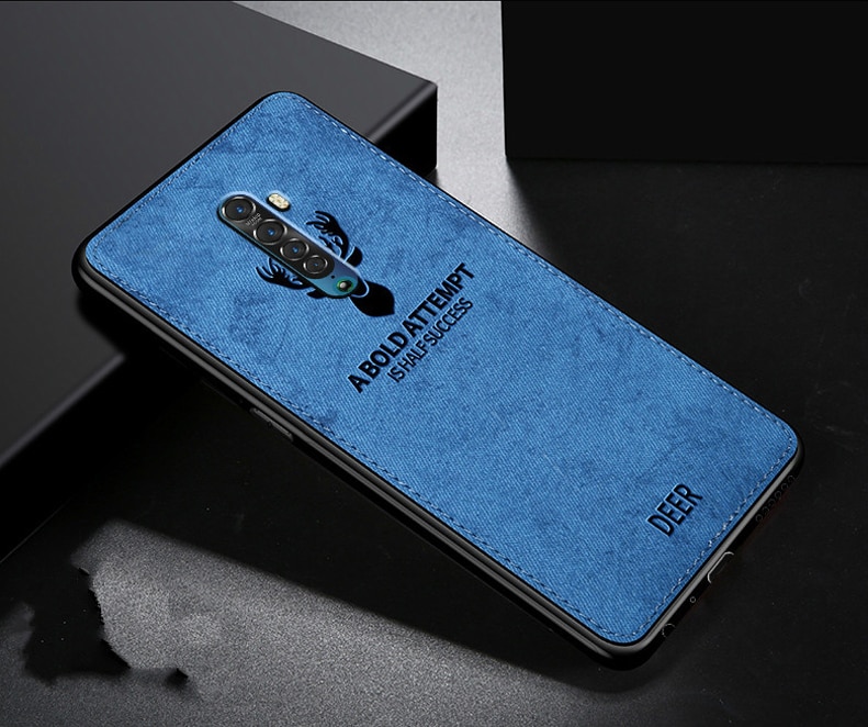 Case Oppo Reno 2F #เคสฝาหลังเคลือบผิวผ้า PC + TPU Retro Velvet Cloth Coated
